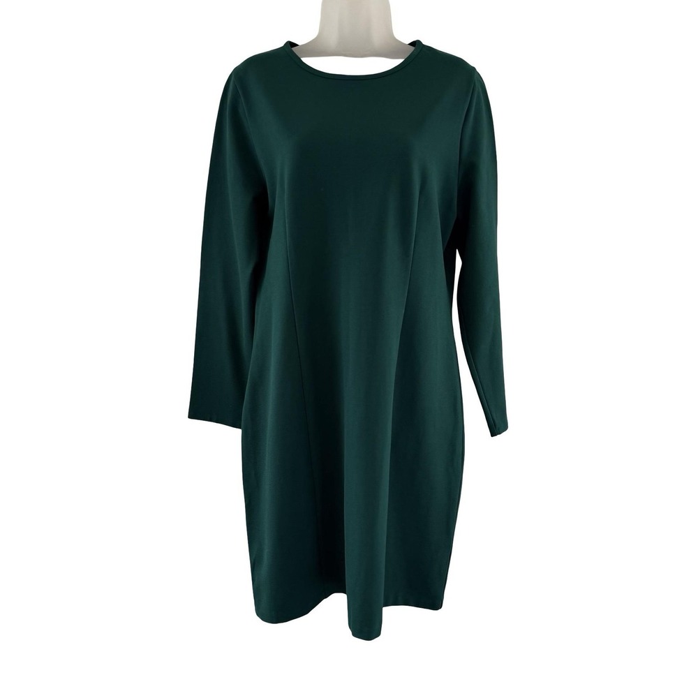 J Crew Dress Womens Large Green Long Sleeve Ponte Knit Sheath Knee Length Jewel - Picture 12 of 16